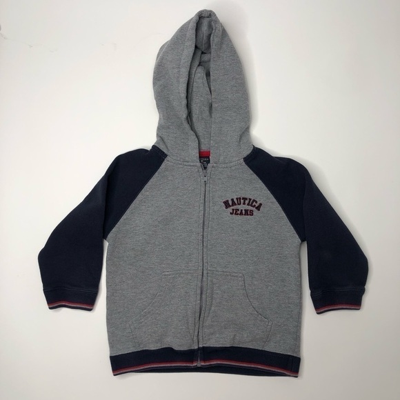 NAUTICA Jeans Grey Navy Varsity Fleece Lined Full Zip-up Toddler Hoodie SIZE 4T - Picture 1 of 13